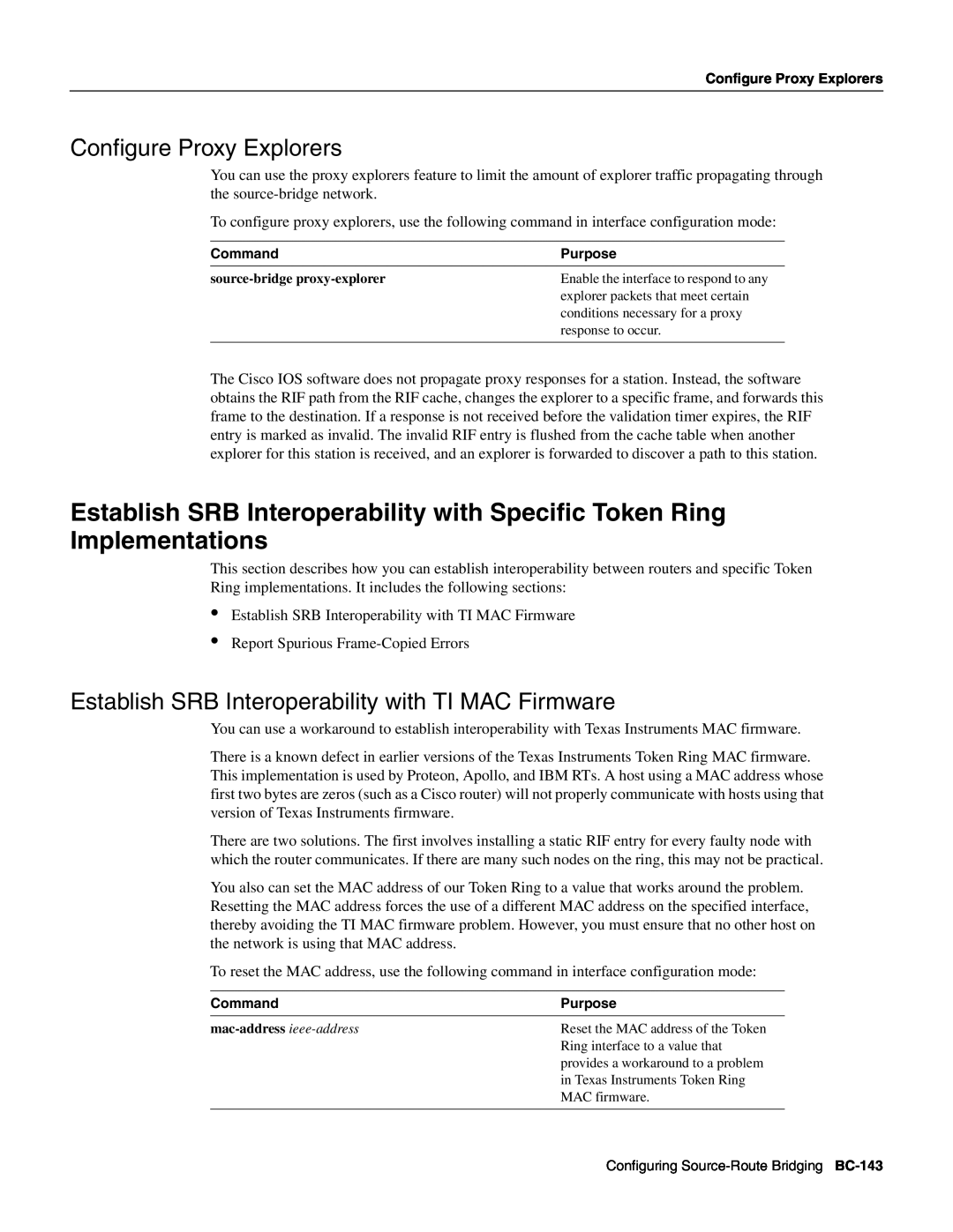 Cisco Systems BC-109 manual Configure Proxy Explorers, Establish SRB Interoperability with TI MAC Firmware 