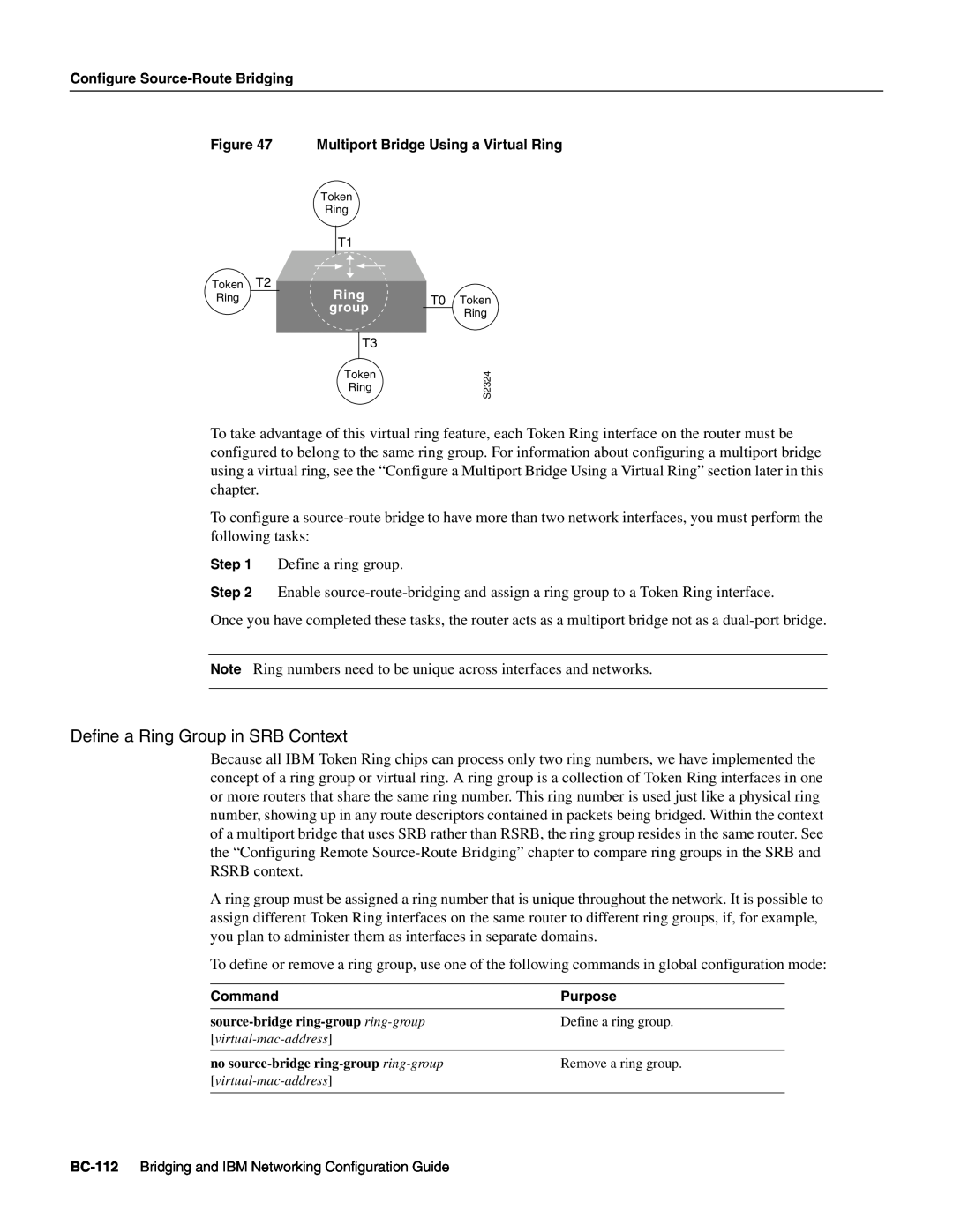 Cisco Systems BC-109 manual Define a Ring Group in SRB Context 