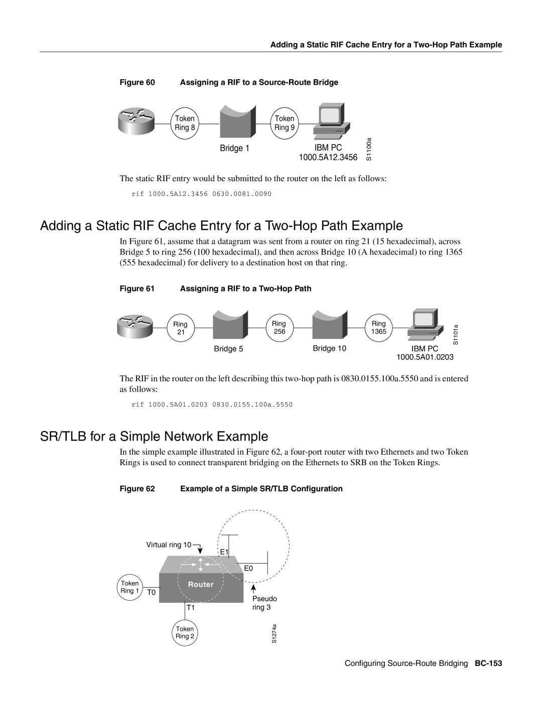 Cisco Systems BC-109 manual Adding a Static RIF Cache Entry for a Two-Hop Path Example, SR/TLB for a Simple Network Example 