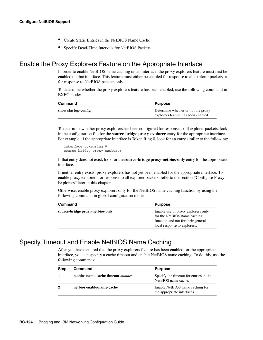 Cisco Systems BC-109 manual Specify Timeout and Enable NetBIOS Name Caching, Source-bridge proxy-netbios-only 