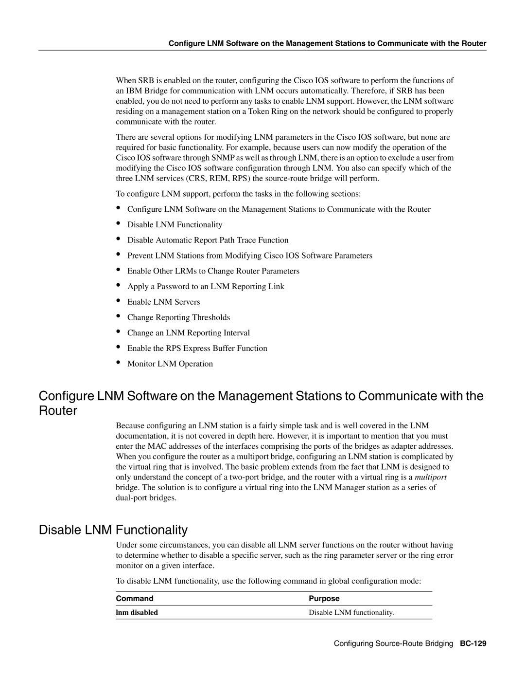 Cisco Systems BC-109 manual Disable LNM Functionality 