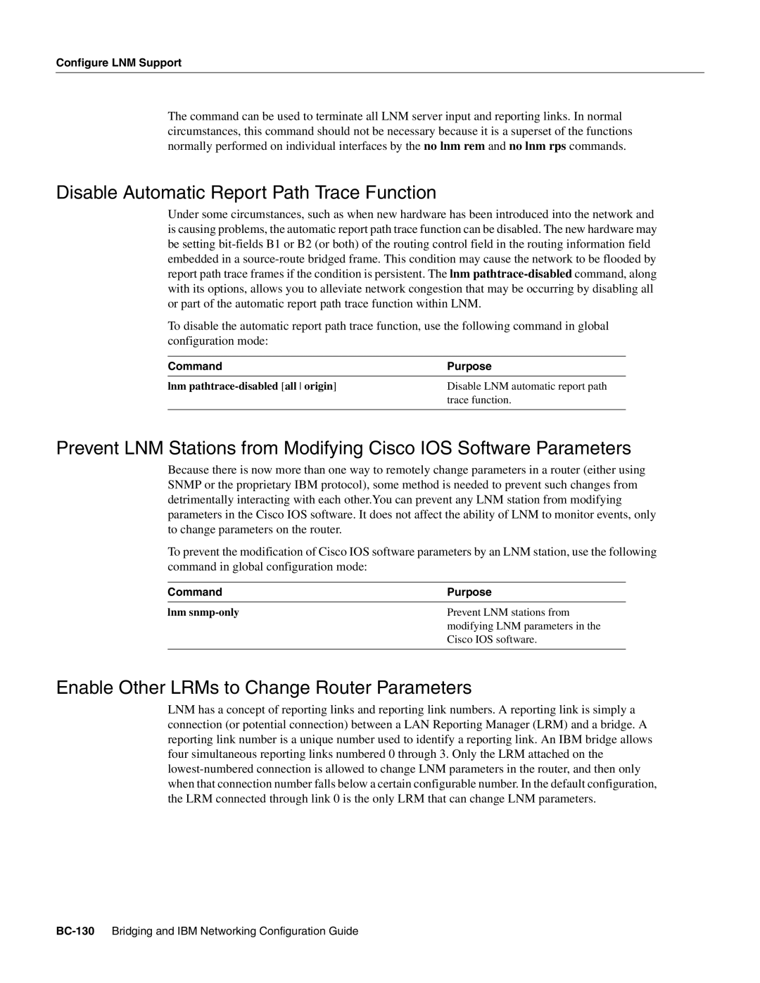 Cisco Systems BC-109 manual Disable Automatic Report Path Trace Function, Enable Other LRMs to Change Router Parameters 