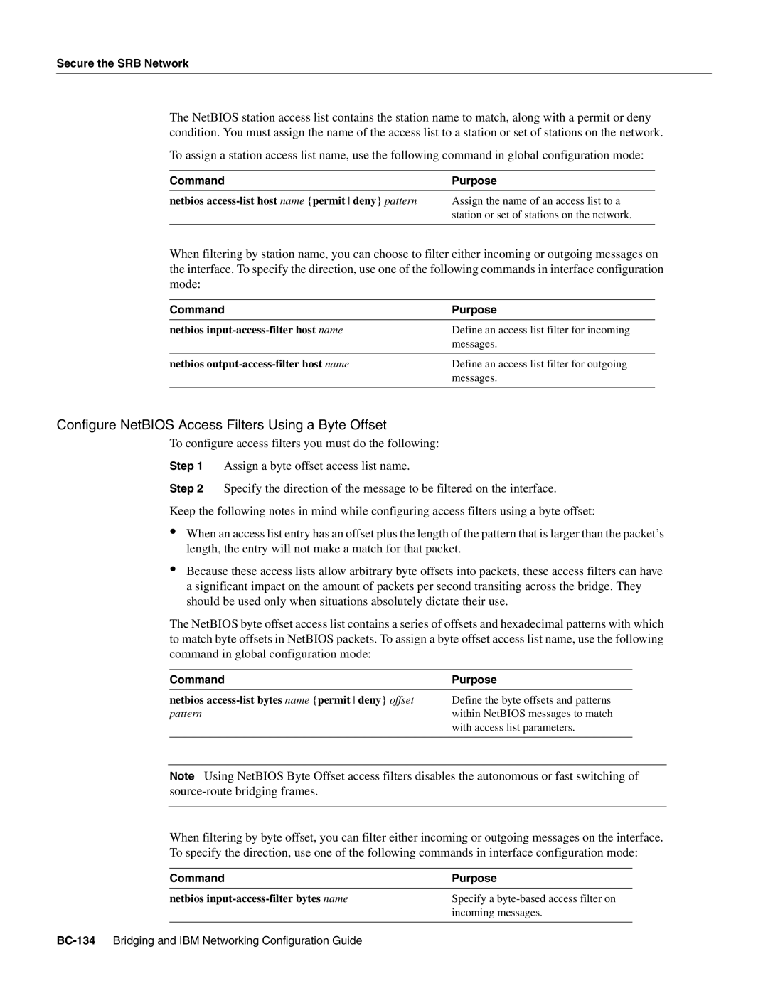 Cisco Systems BC-109 manual Configure NetBIOS Access Filters Using a Byte Offset, Netbios input-access-filter bytes name 