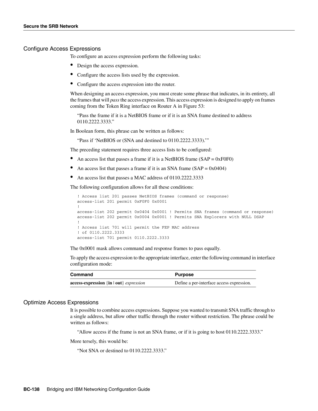 Cisco Systems BC-109 manual Configure Access Expressions, Optimize Access Expressions 