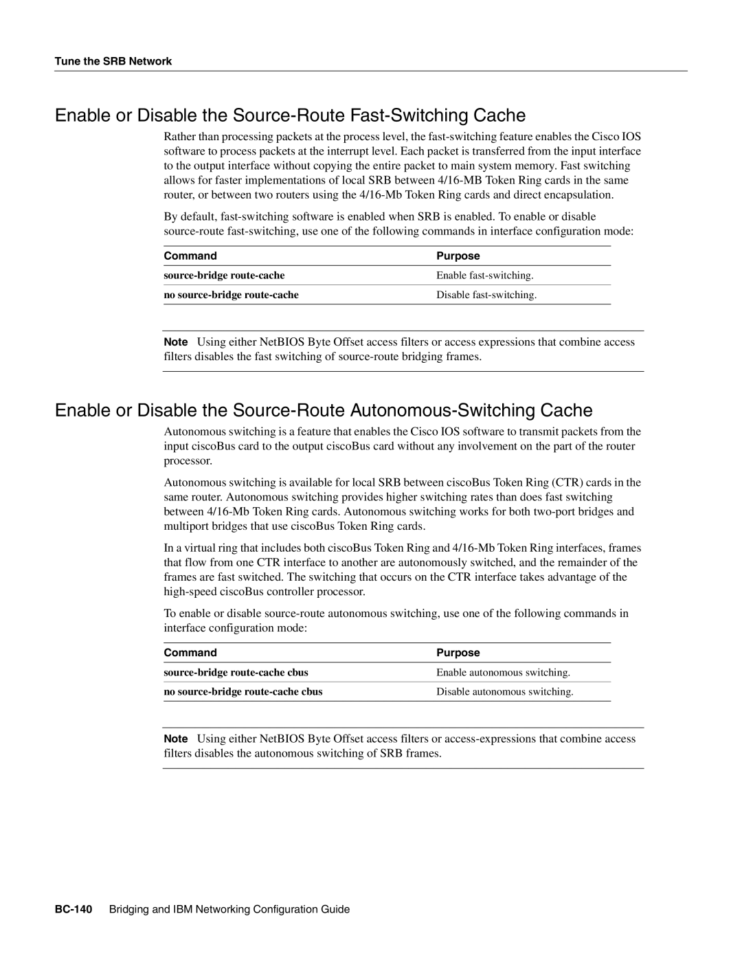 Cisco Systems BC-109 manual Enable or Disable the Source-Route Fast-Switching Cache 