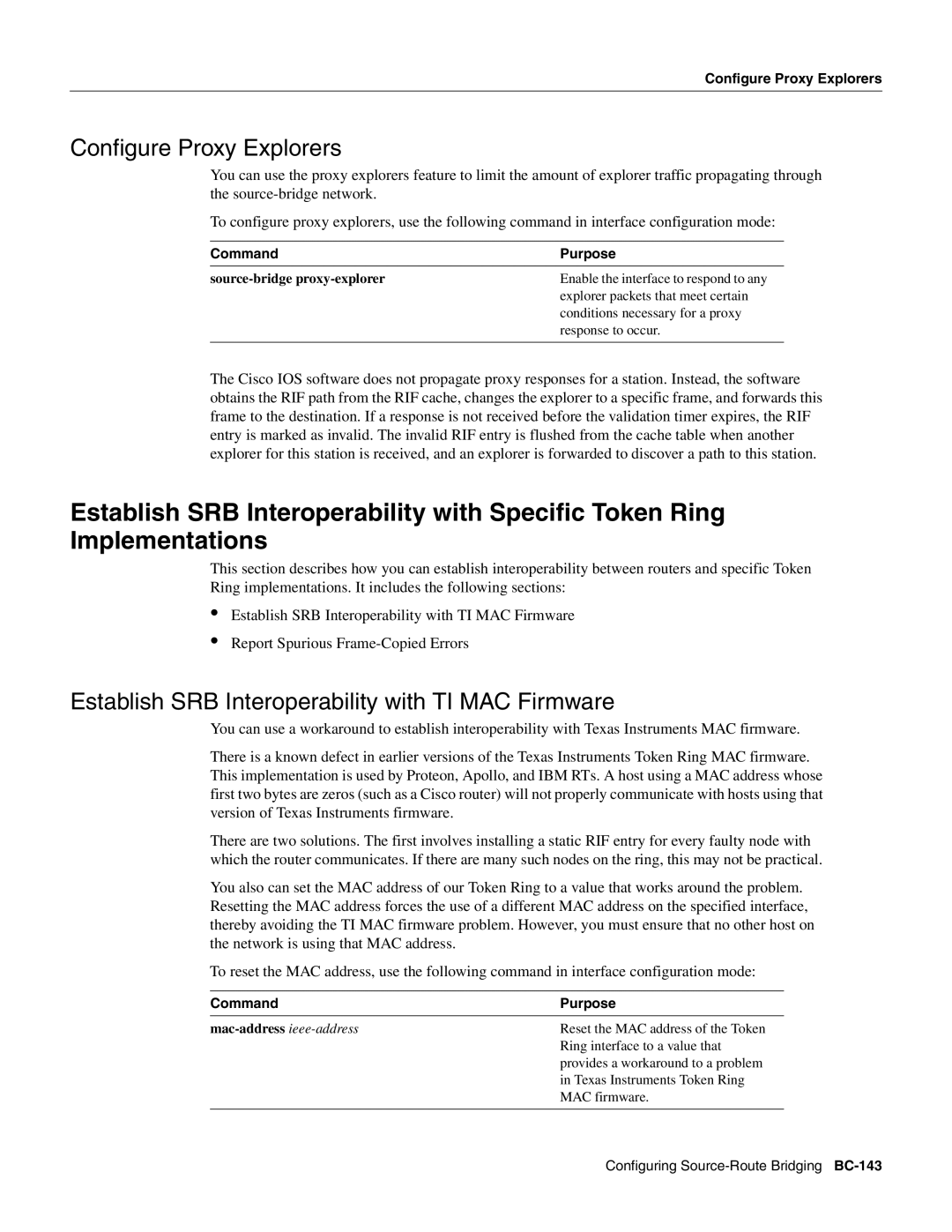 Cisco Systems BC-109 manual Configure Proxy Explorers, Establish SRB Interoperability with TI MAC Firmware 