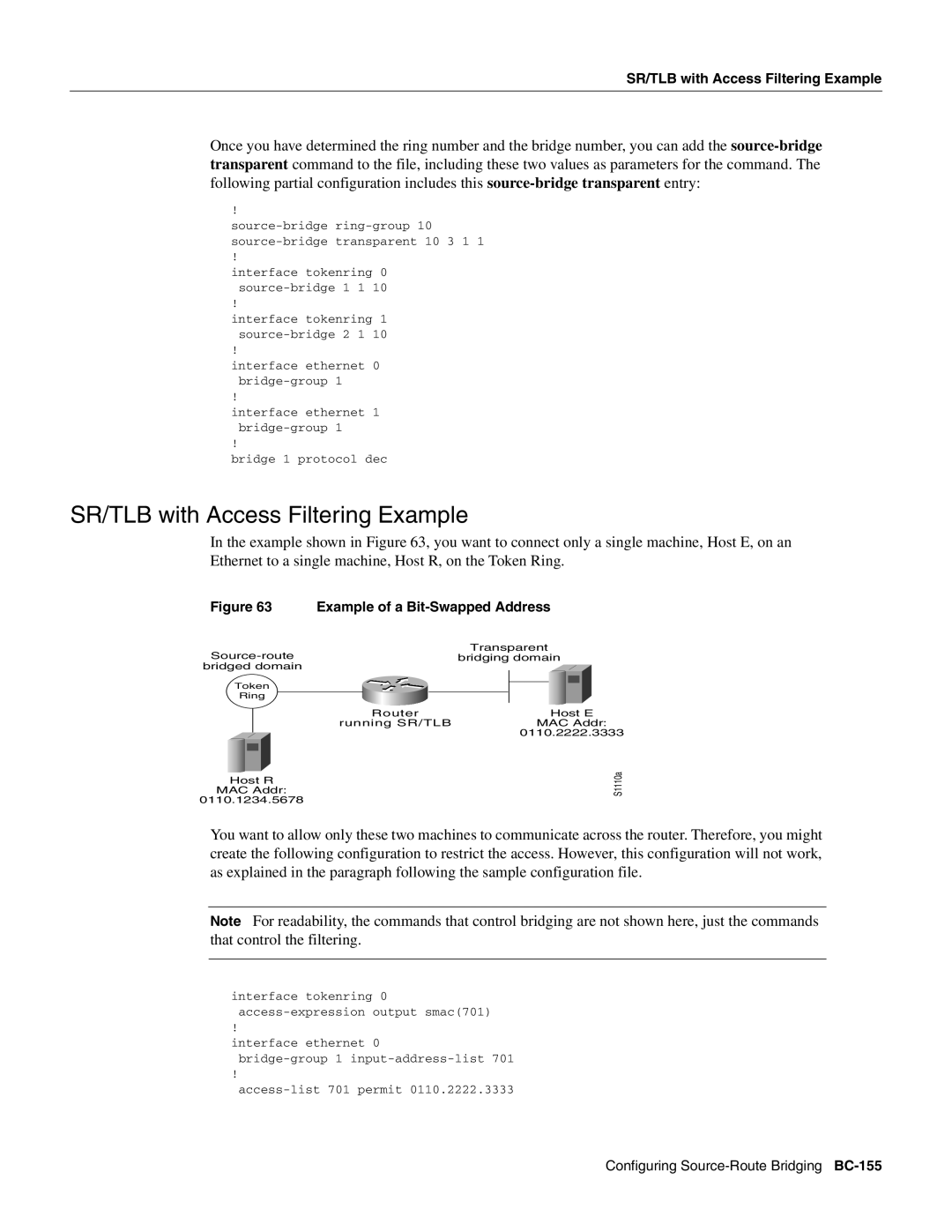 Cisco Systems BC-109 manual SR/TLB with Access Filtering Example, Example of a Bit-Swapped Address 