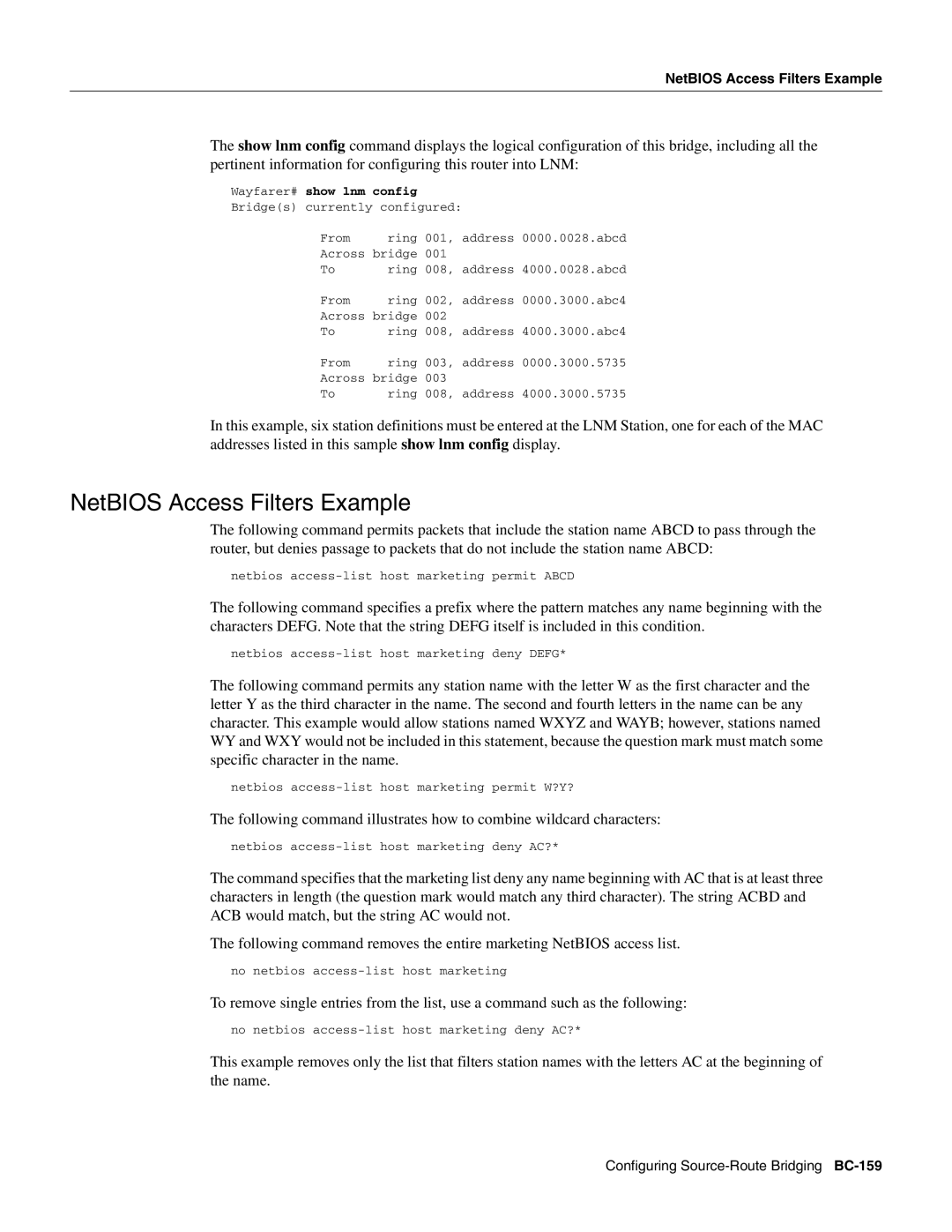 Cisco Systems BC-109 manual NetBIOS Access Filters Example 