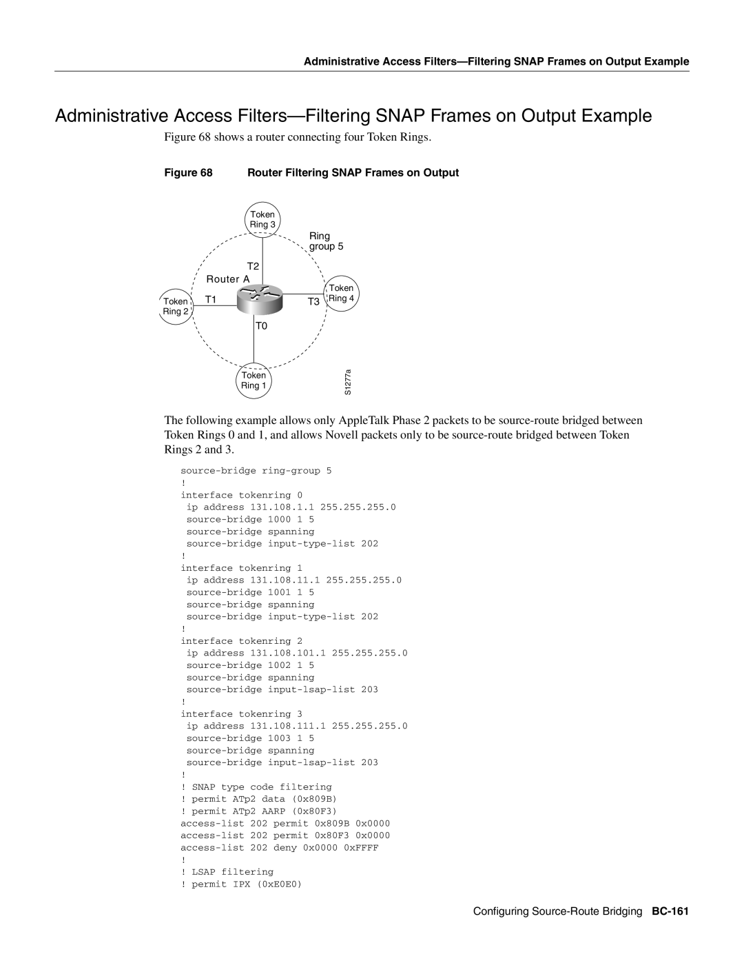 Cisco Systems BC-109 manual Shows a router connecting four Token Rings 