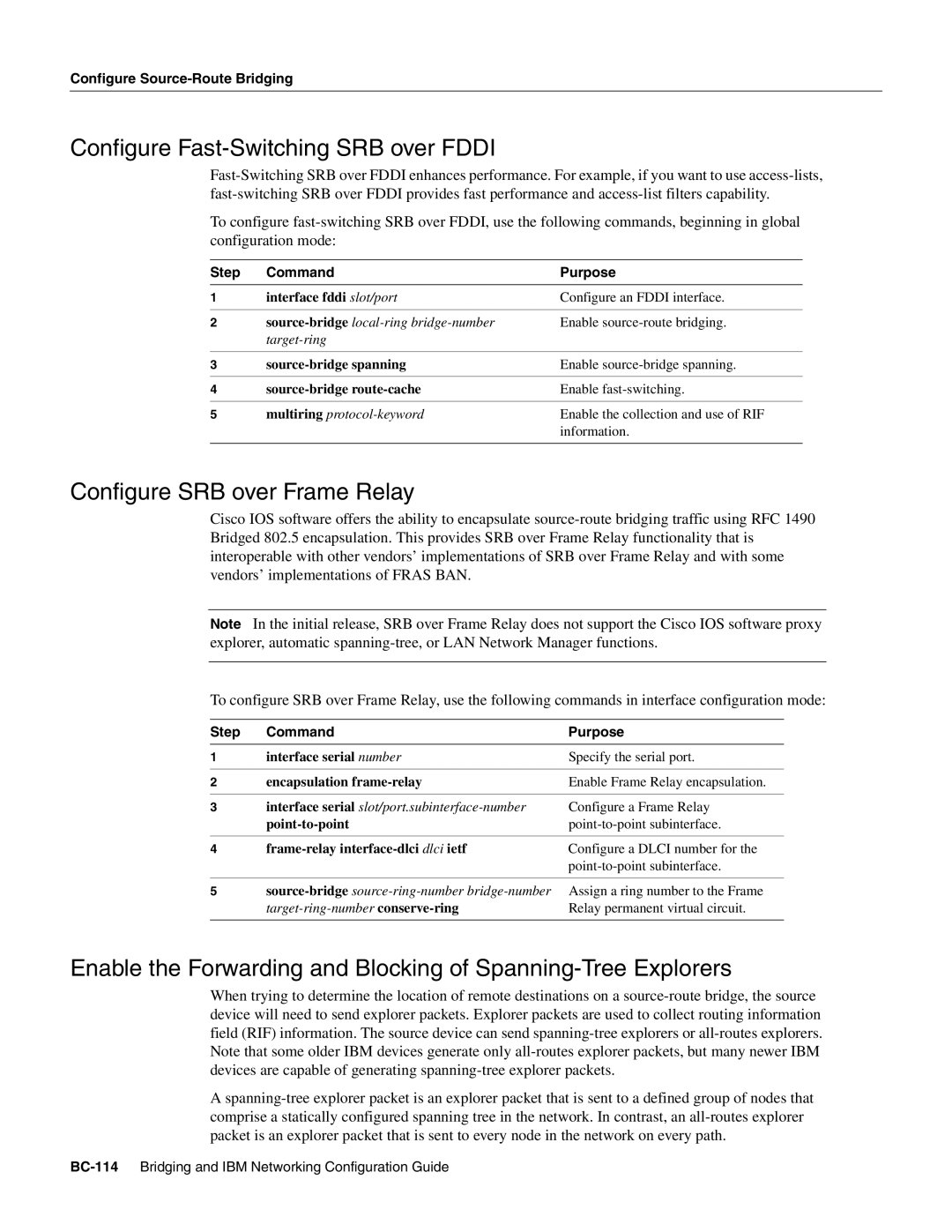 Cisco Systems BC-109 manual Configure Fast-Switching SRB over Fddi, Configure SRB over Frame Relay 