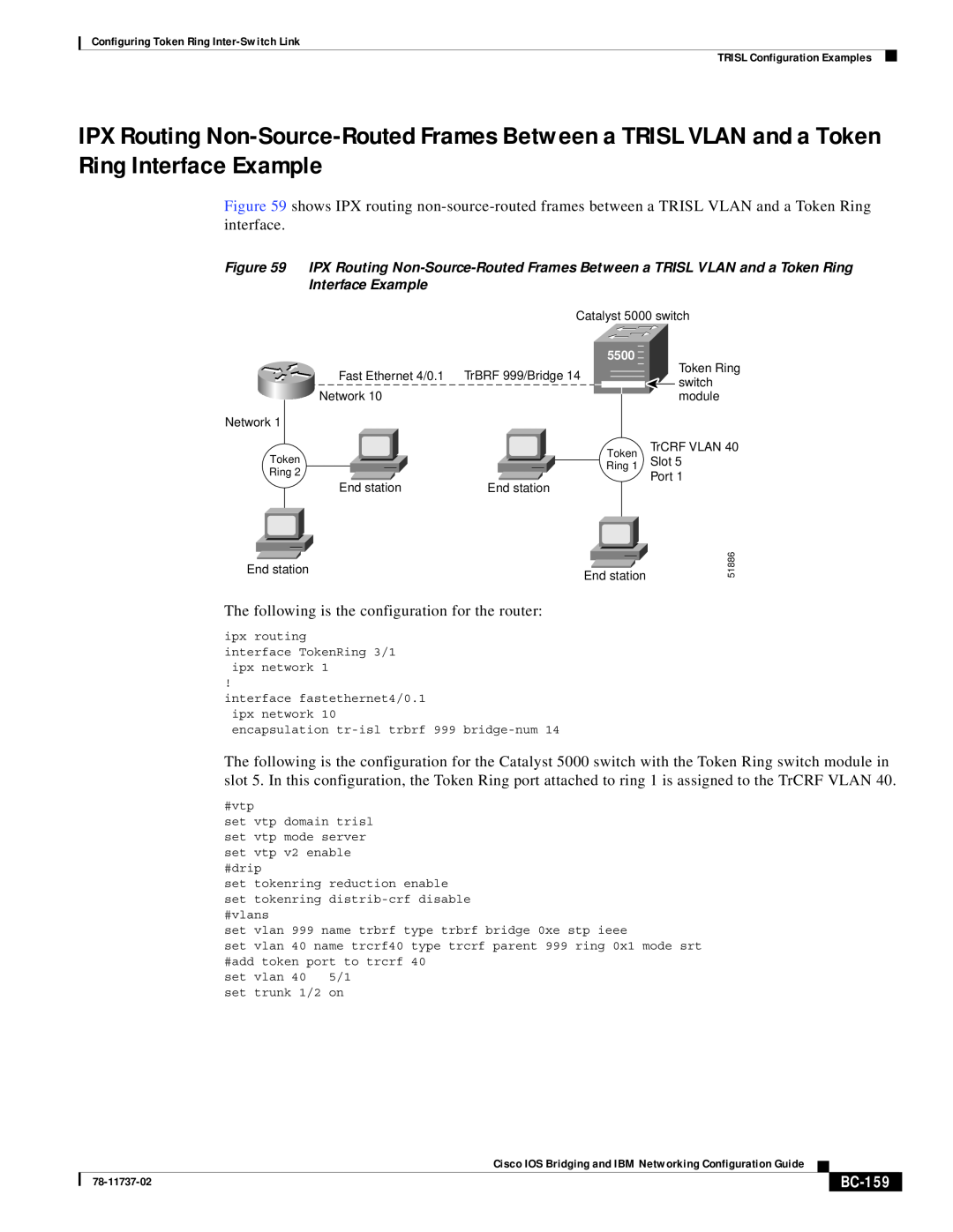 Cisco Systems BC-145 manual BC-159, Configuring Token Ring Inter-Switch Link TRISL Configuration Examples, 5500, Network 