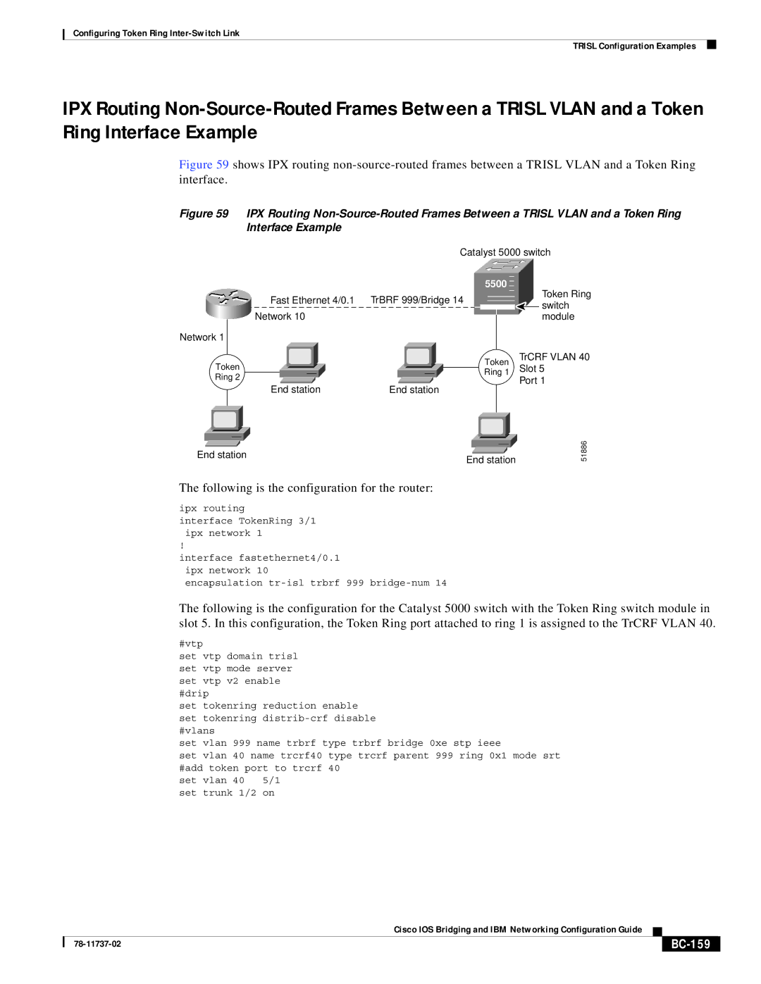 Cisco Systems BC-145 manual BC-159, Encapsulation tr-isl trbrf 999 bridge-num 