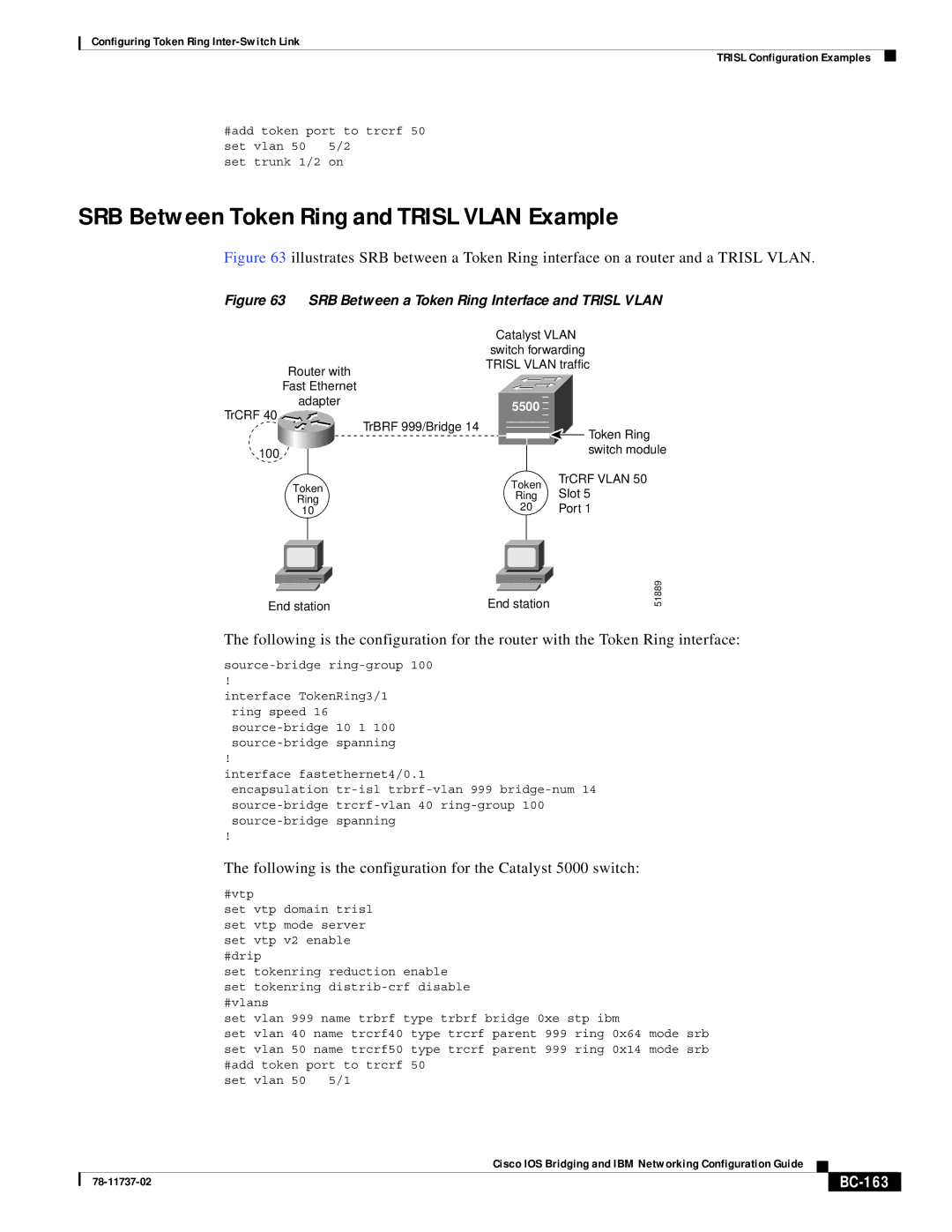 Cisco Systems BC-145 manual SRB Between Token Ring and Trisl Vlan Example, BC-163 