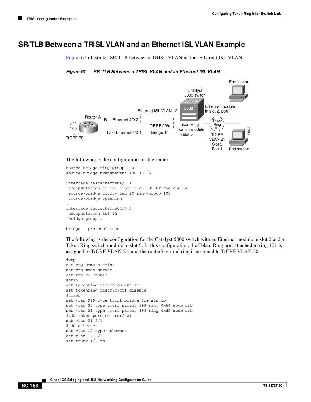 Cisco Systems BC-145 manual BC-168, Set vlan 999 type trbrf bridge 0xe stp ibm 