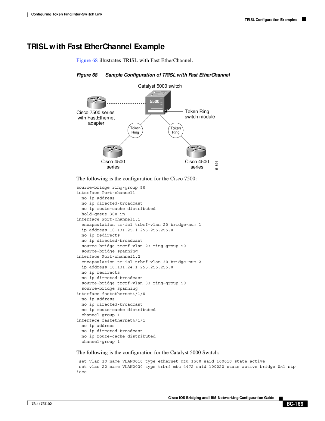 Cisco Systems BC-145 manual Trisl with Fast EtherChannel Example, BC-169 