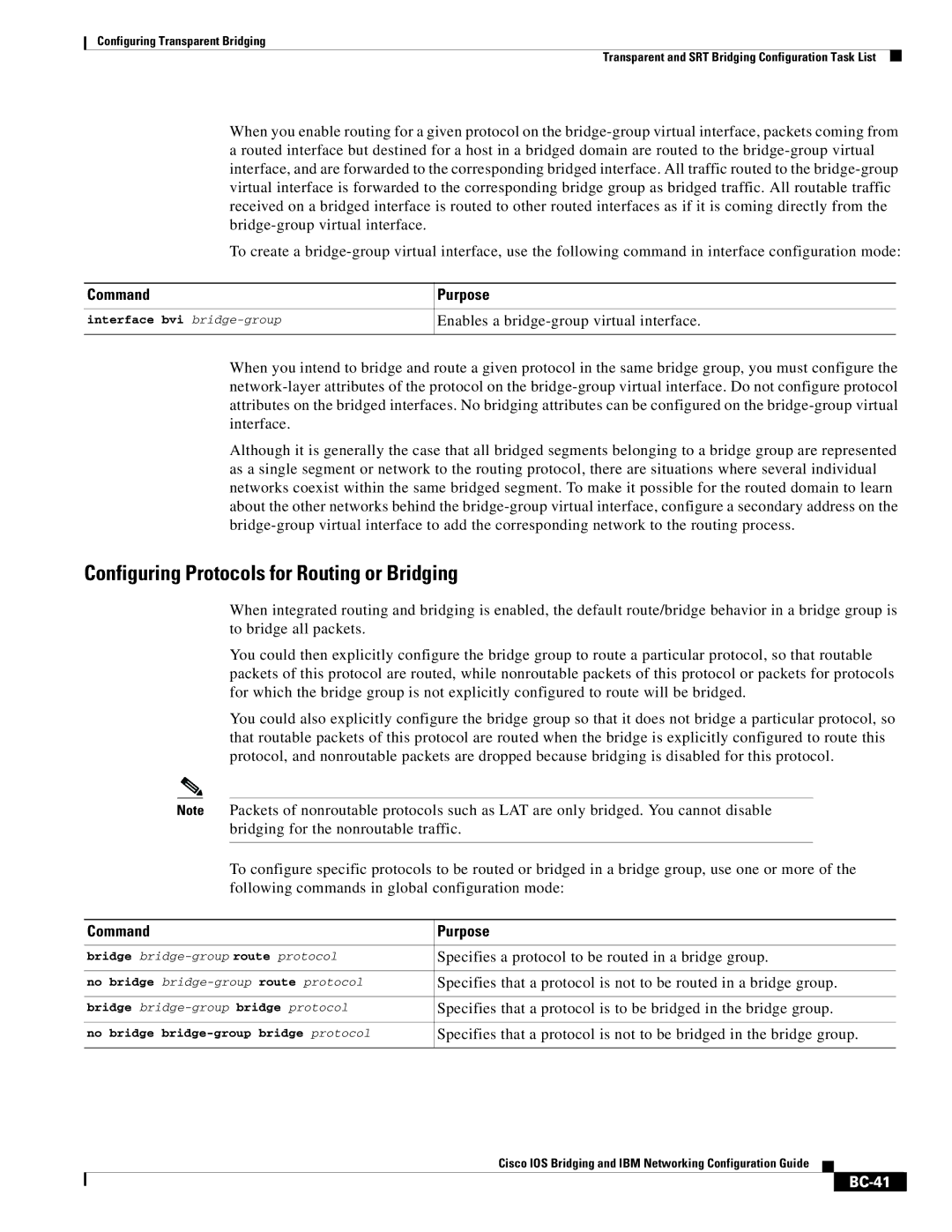 Cisco Systems BC-23 manual Configuring Protocols for Routing or Bridging, BC-41 