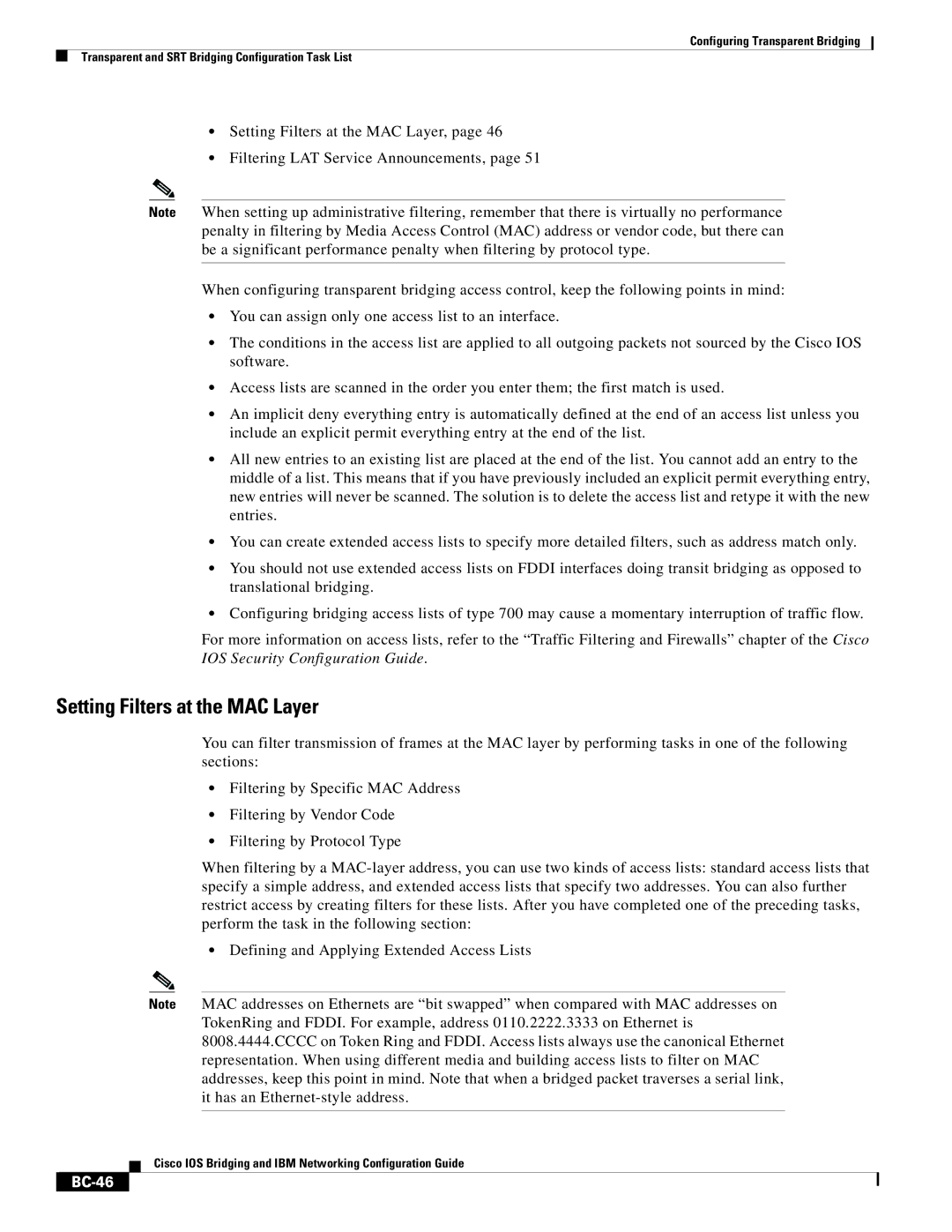 Cisco Systems BC-23 manual Setting Filters at the MAC Layer, BC-46 