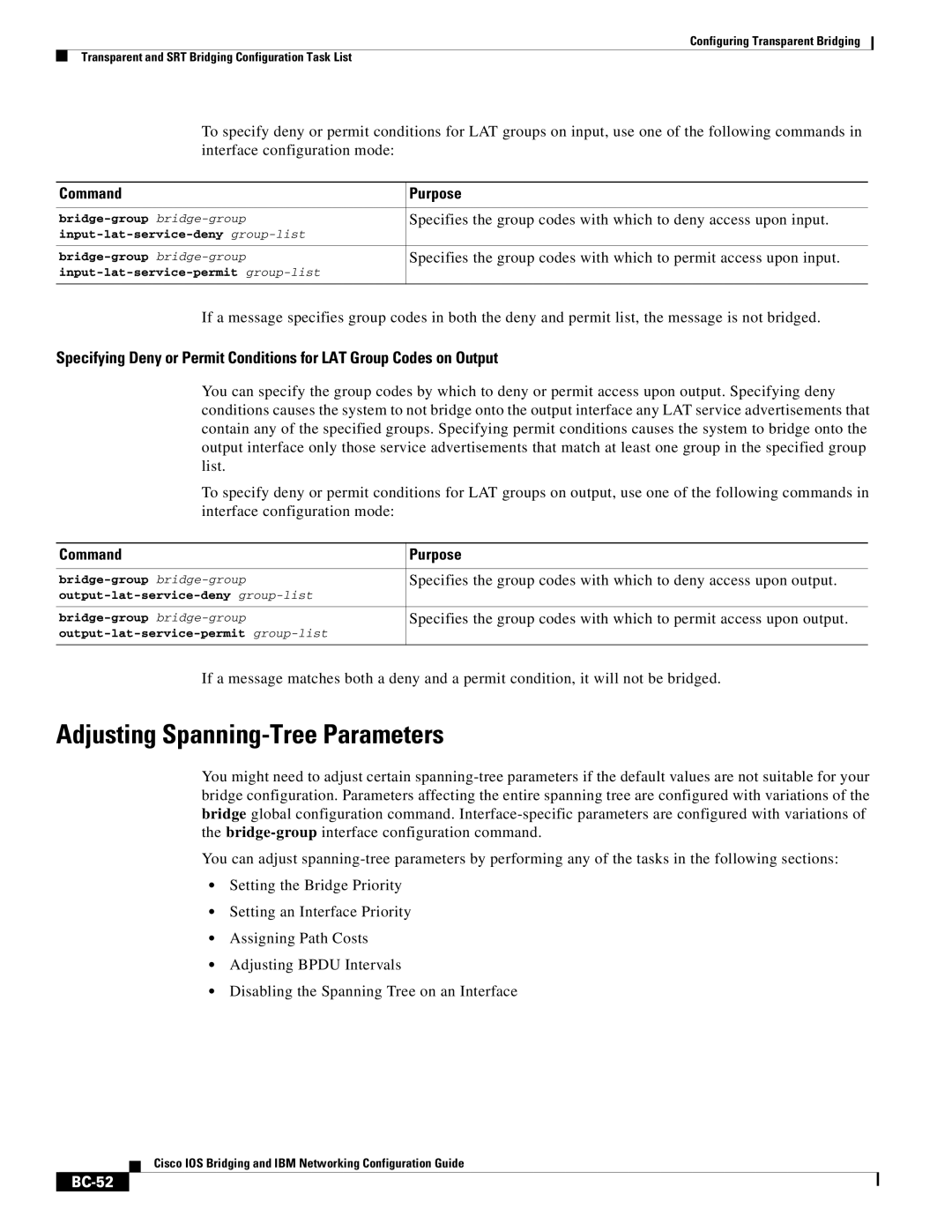 Cisco Systems BC-23 manual Adjusting Spanning-Tree Parameters, BC-52 