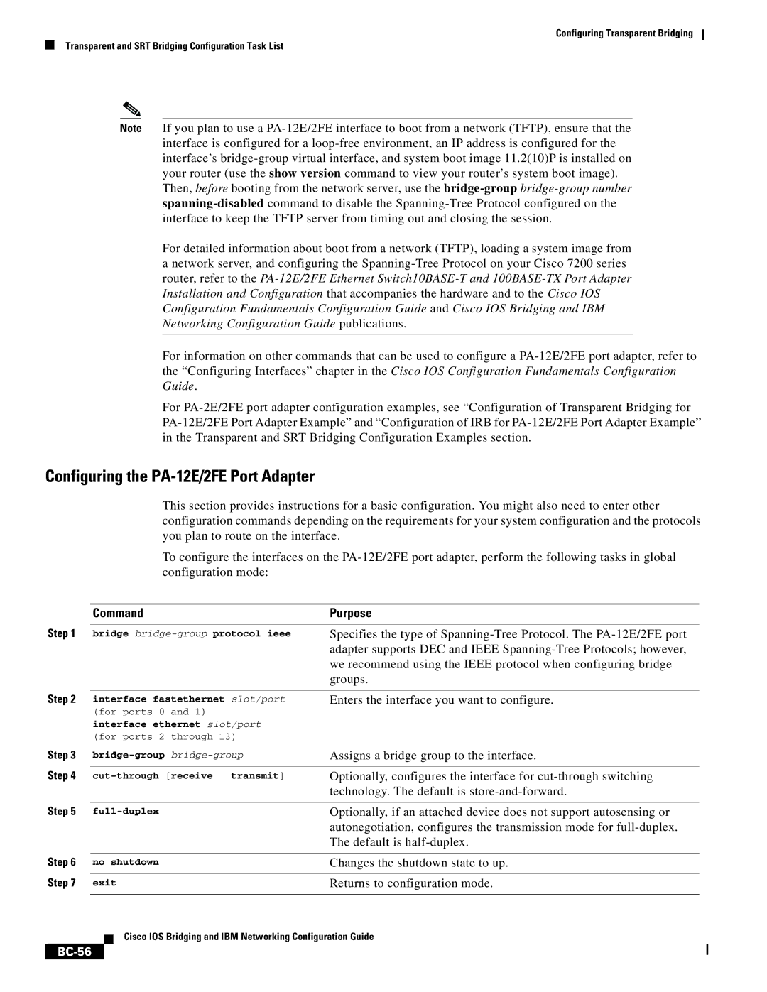 Cisco Systems BC-23 manual Configuring the PA-12E/2FE Port Adapter, BC-56 