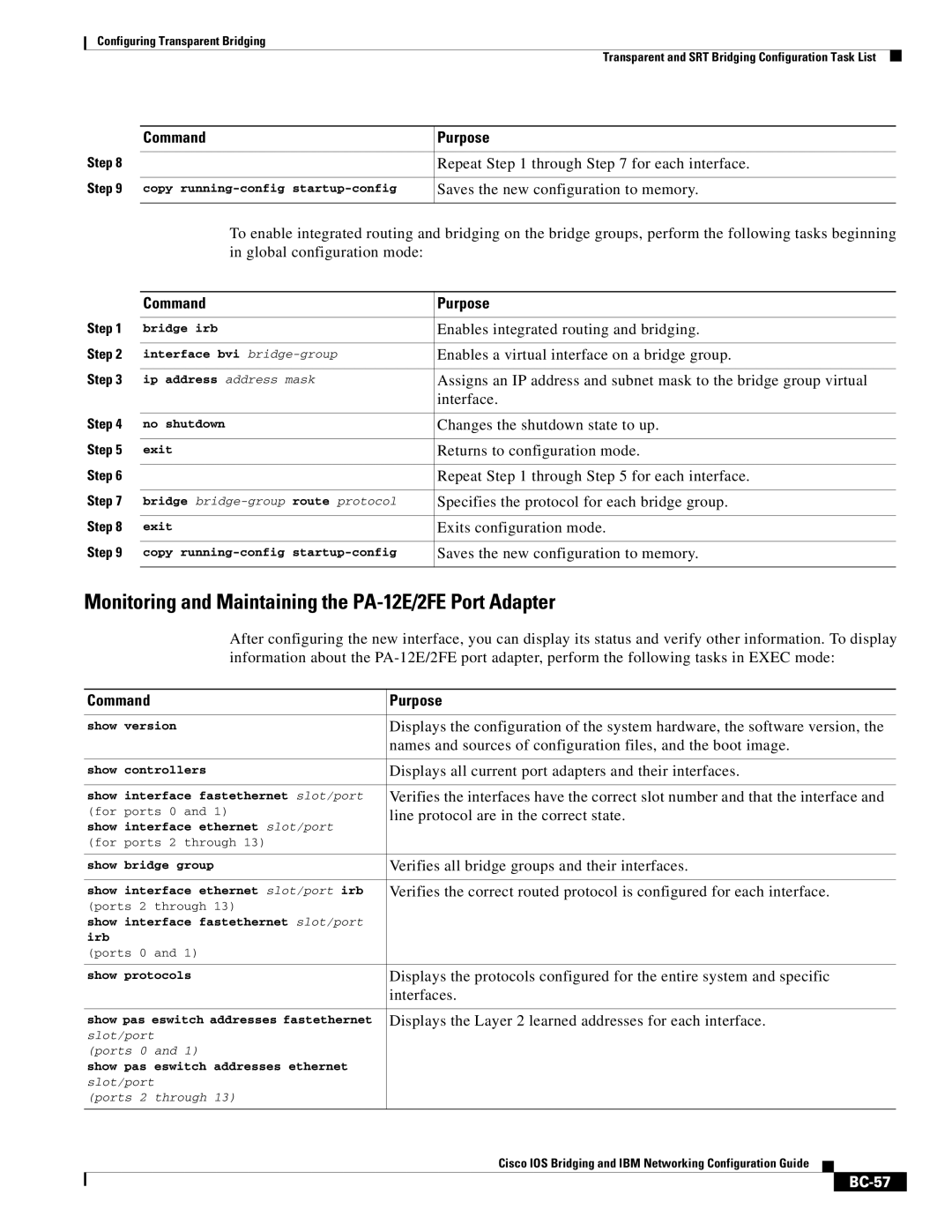 Cisco Systems BC-23 manual Monitoring and Maintaining the PA-12E/2FE Port Adapter, BC-57 