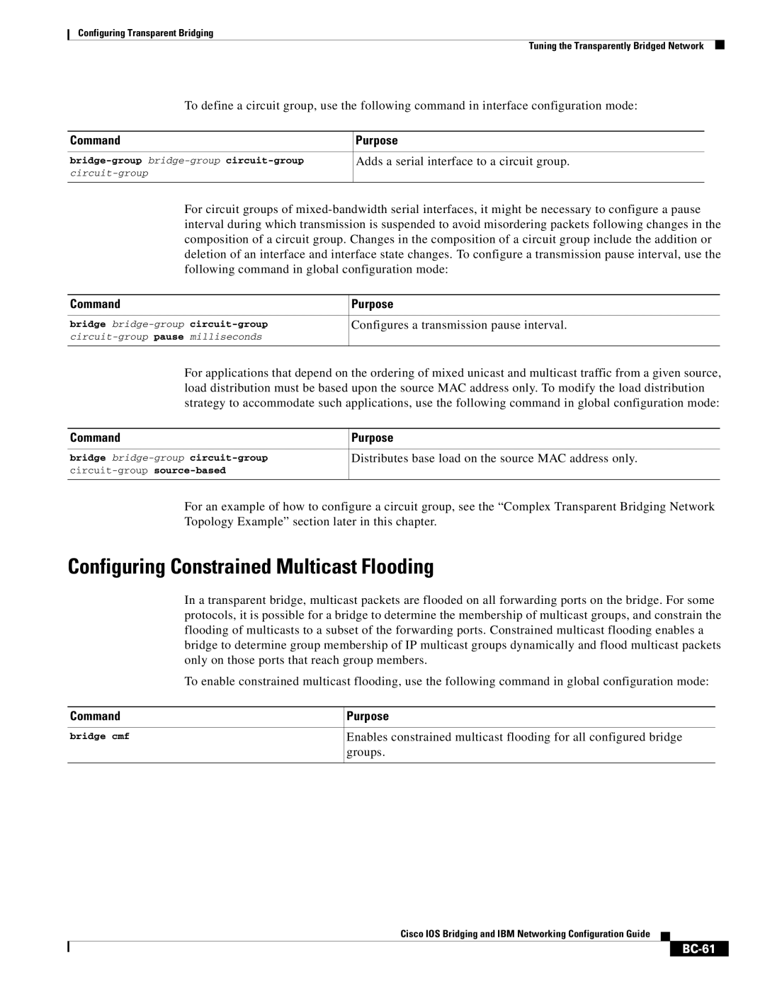 Cisco Systems BC-23 manual Configuring Constrained Multicast Flooding, Configures a transmission pause interval, BC-61 