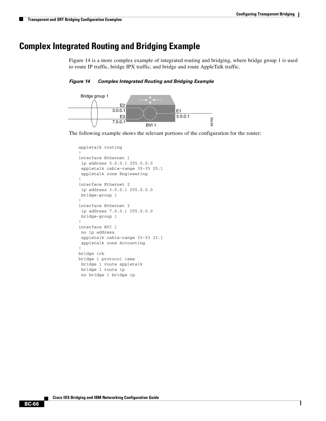 Cisco Systems BC-23 manual Complex Integrated Routing and Bridging Example, BC-66 