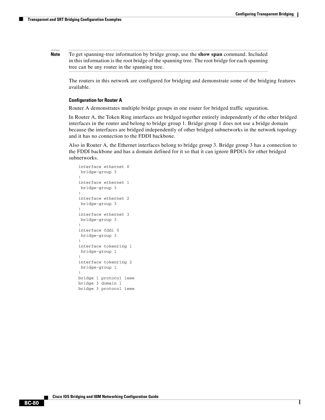 Cisco Systems BC-23 manual Configuration for Router a, BC-80 