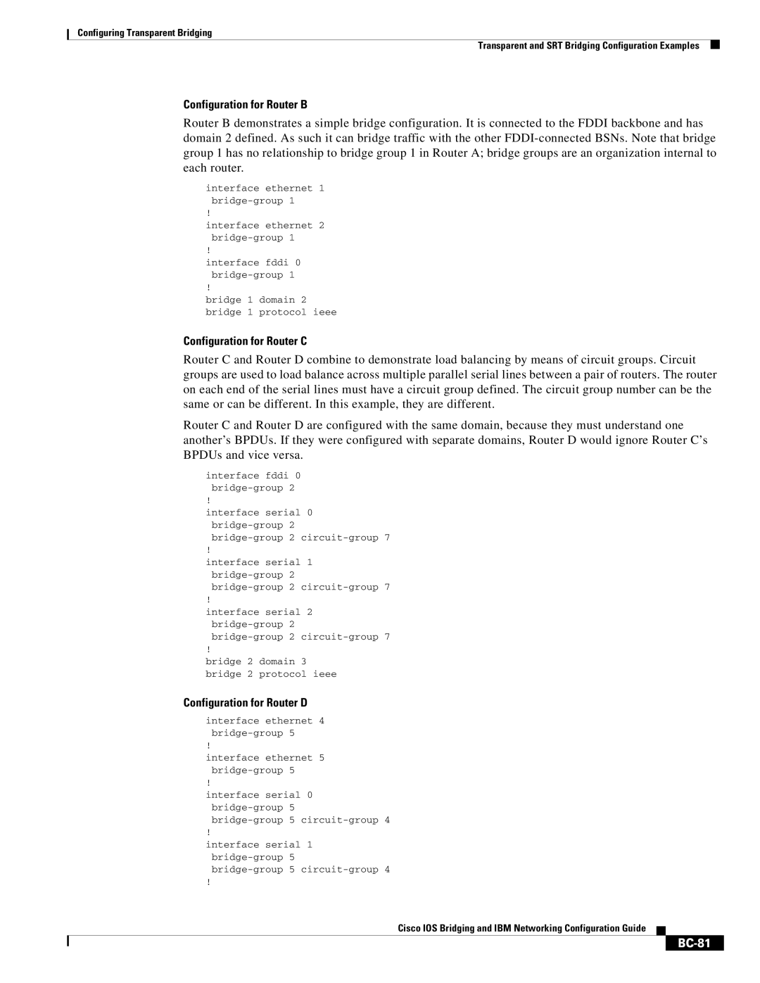 Cisco Systems BC-23 manual Configuration for Router B, Configuration for Router C, Configuration for Router D, BC-81 