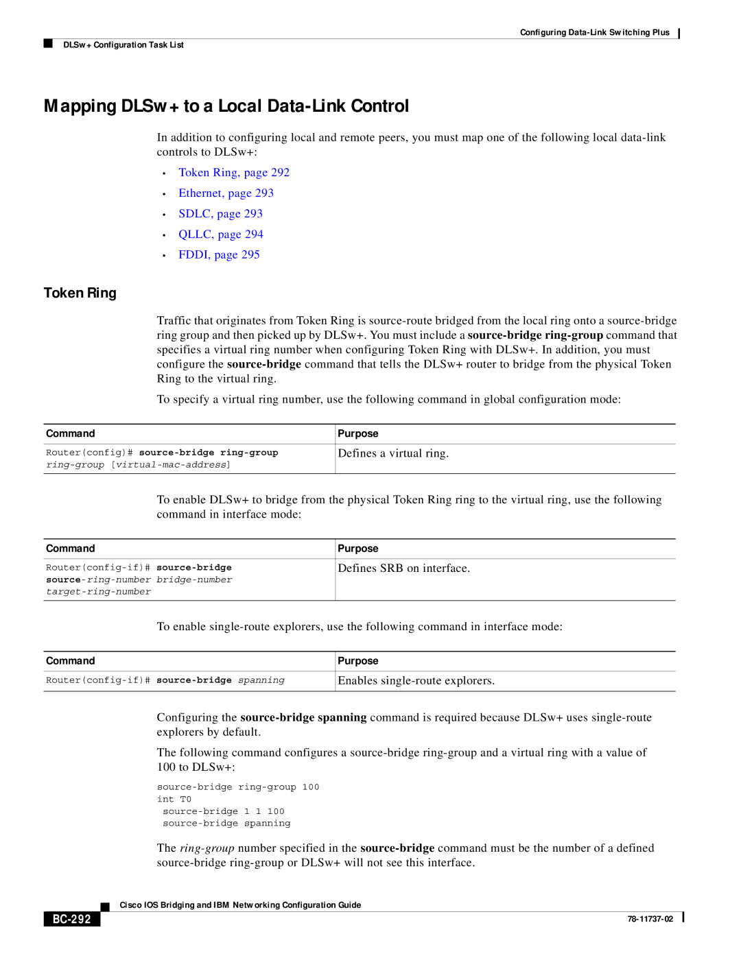 Cisco Systems BC-281 manual Mapping DLSw+ to a Local Data-Link Control, Token Ring, BC-292 