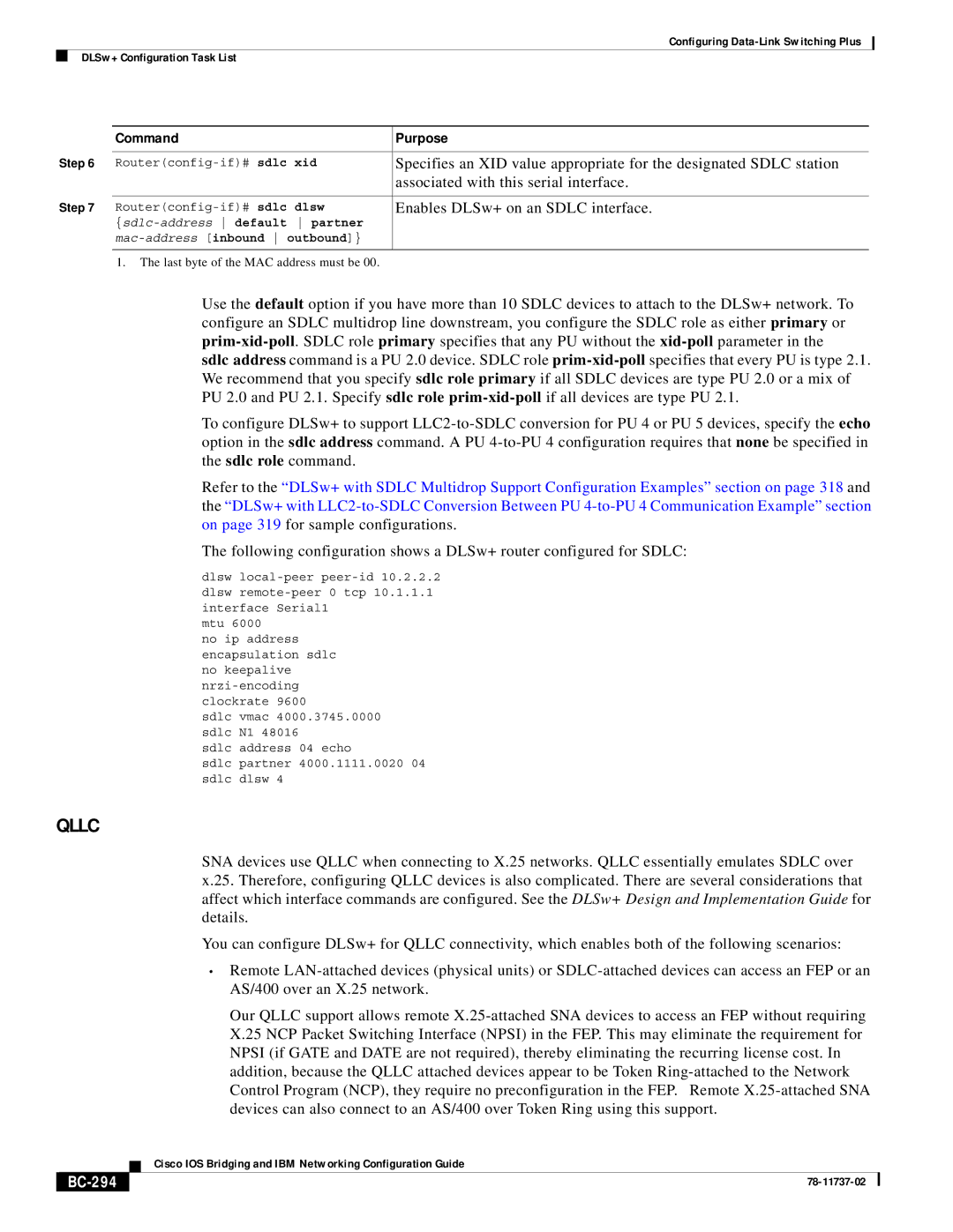 Cisco Systems BC-281 manual Associated with this serial interface, Enables DLSw+ on an Sdlc interface, BC-294 