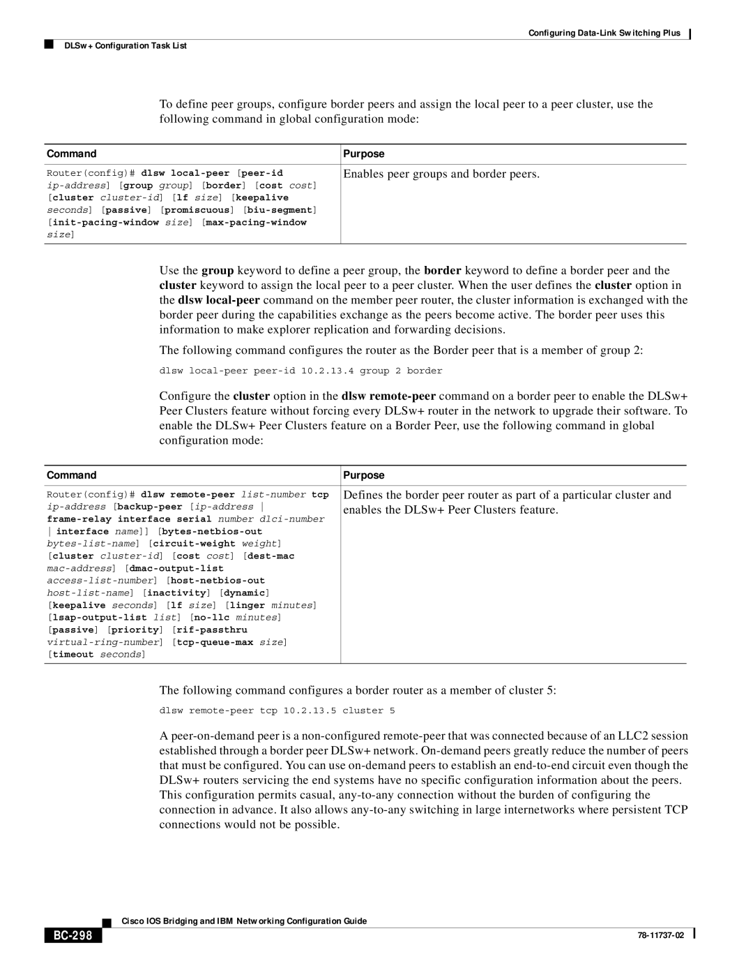 Cisco Systems BC-281 manual Enables peer groups and border peers, BC-298 