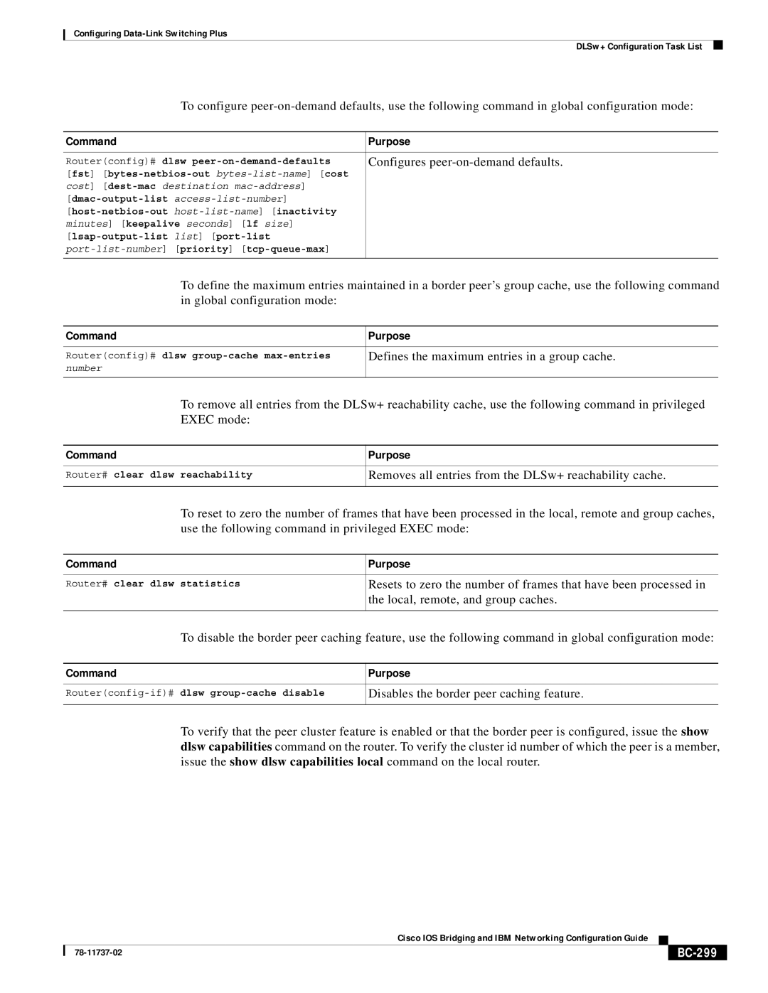 Cisco Systems BC-281 manual Configures peer-on-demand defaults, Local, remote, and group caches, BC-299 