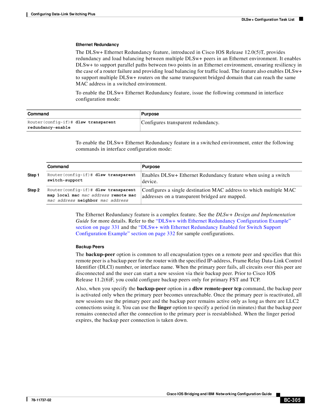 Cisco Systems BC-281 Ethernet Redundancy, Configures transparent redundancy, Addresses on a transparent bridged are mapped 