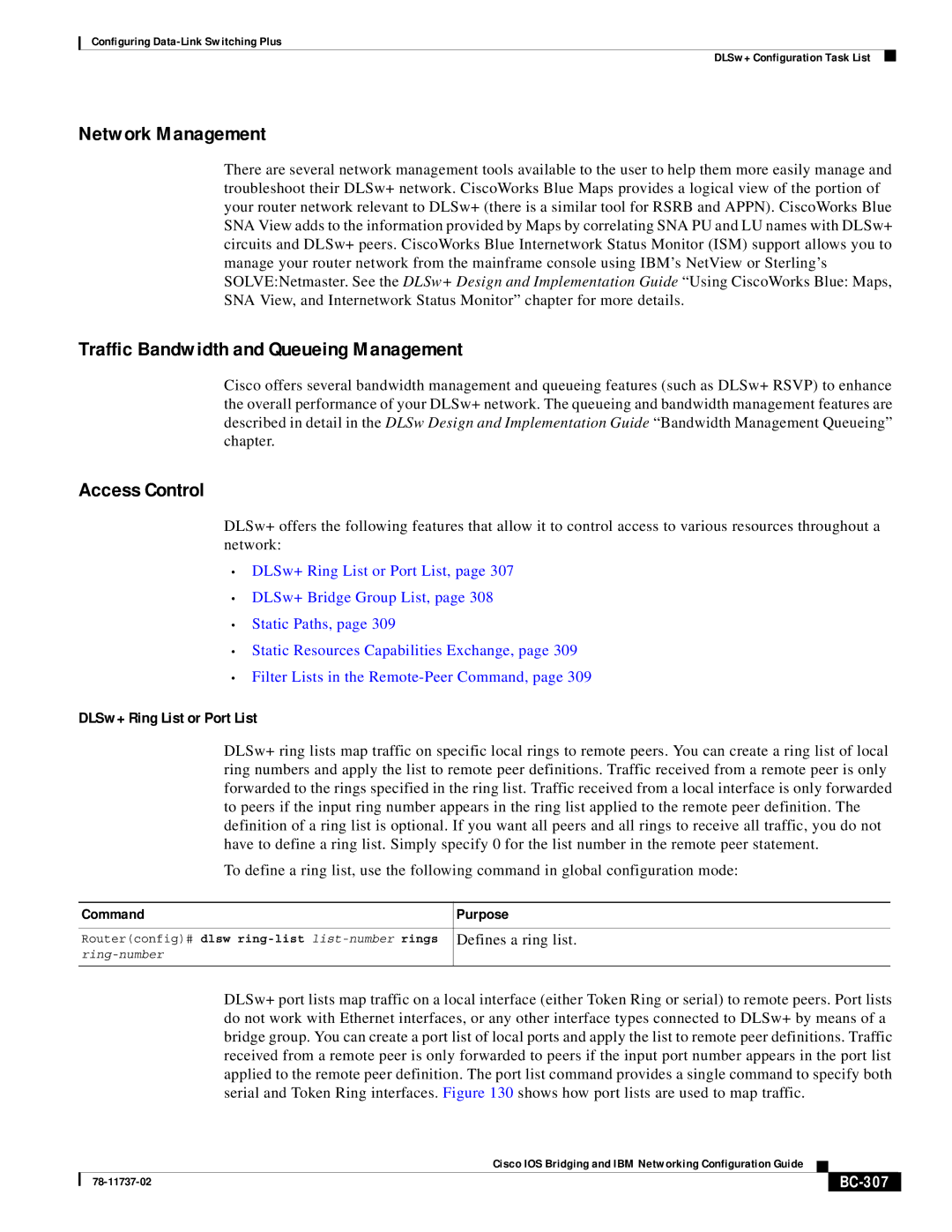 Cisco Systems BC-281 manual Network Management, Traffic Bandwidth and Queueing Management, Access Control, BC-307 