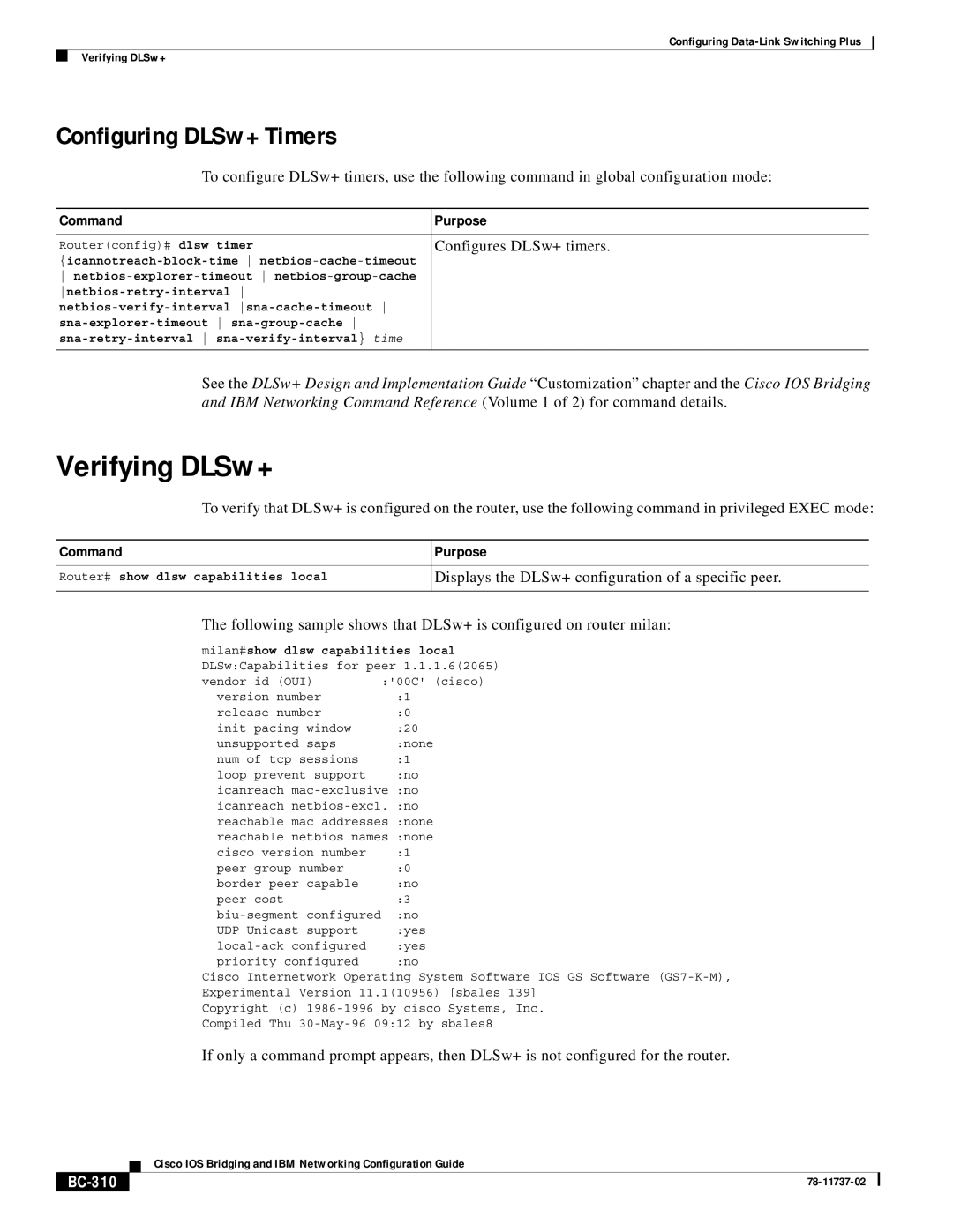 Cisco Systems BC-281 manual Configuring DLSw+ Timers, BC-310 