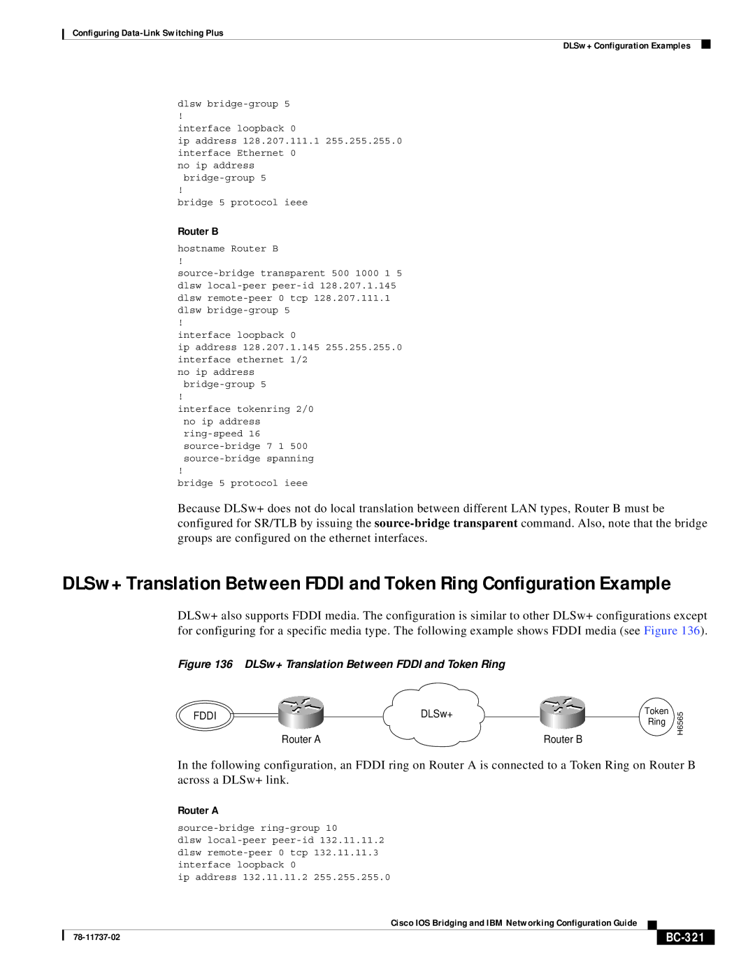 Cisco Systems BC-281 manual BC-321, DLSw+ Translation Between Fddi and Token Ring 