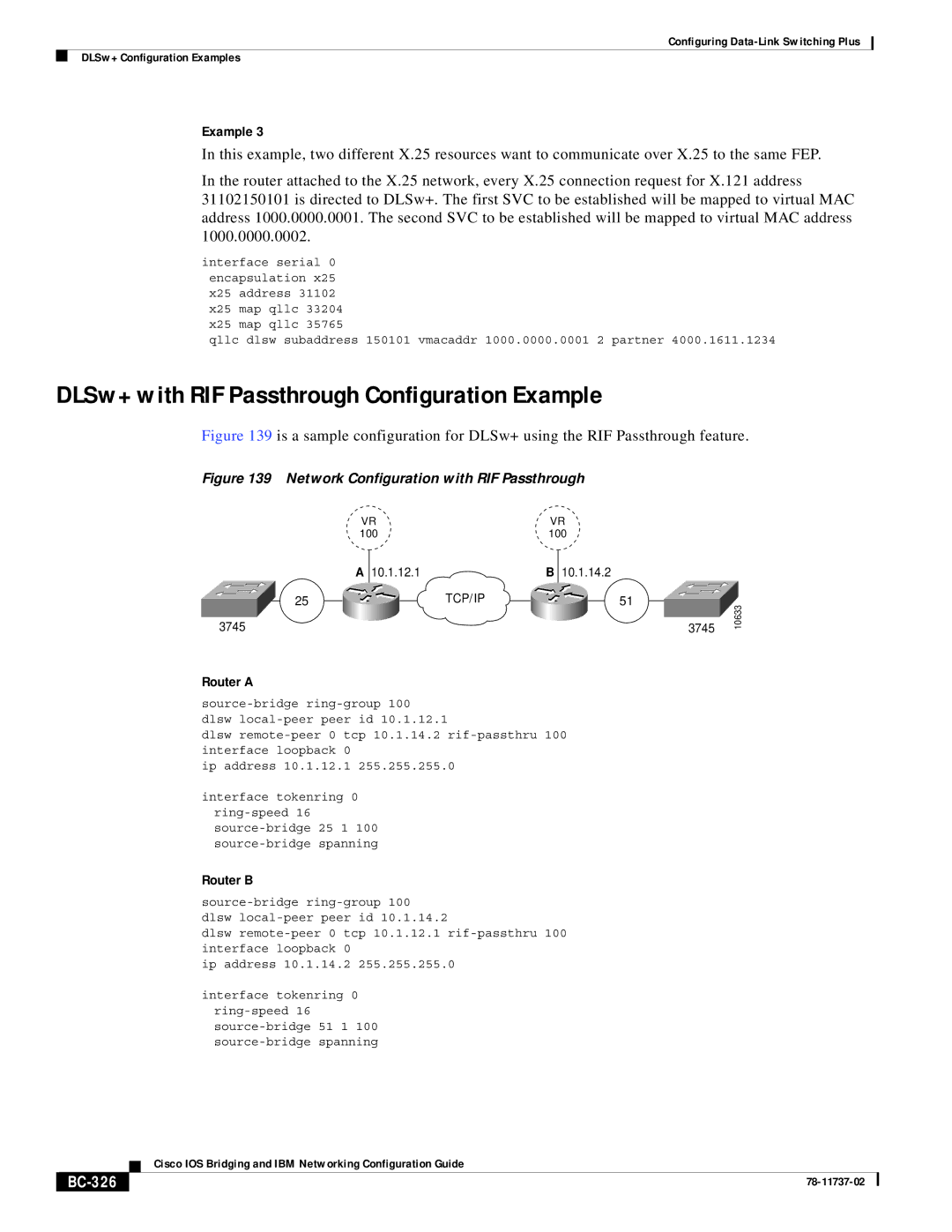 Cisco Systems BC-281 manual DLSw+ with RIF Passthrough Configuration Example, BC-326 