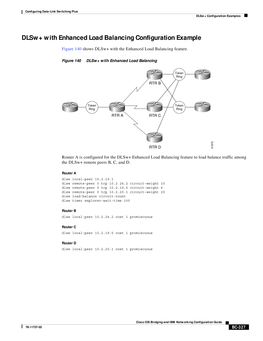 Cisco Systems BC-281 manual DLSw+ with Enhanced Load Balancing Configuration Example, BC-327 