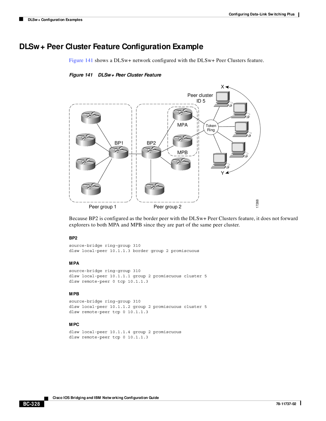 Cisco Systems BC-281 manual DLSw+ Peer Cluster Feature Configuration Example, BC-328 