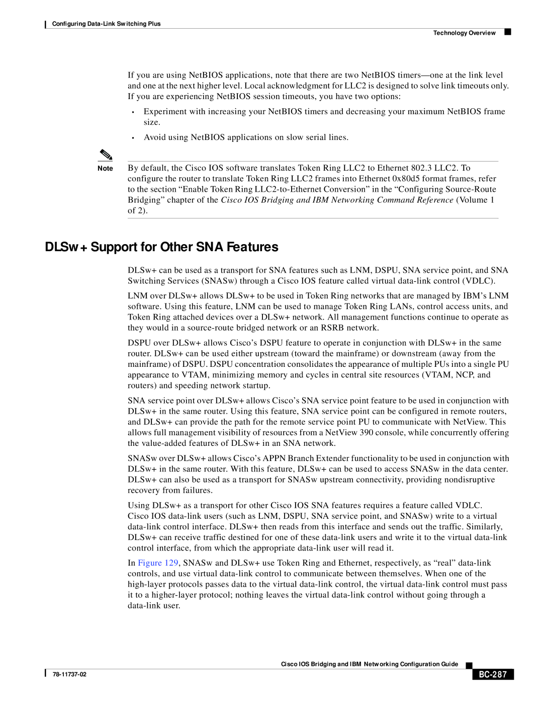 Cisco Systems BC-281 manual DLSw+ Support for Other SNA Features, BC-287 