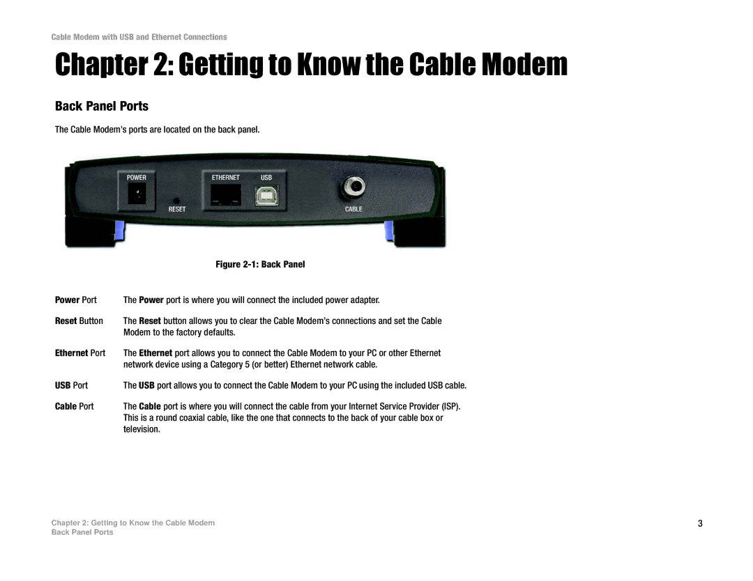 Cisco Systems BEFCMU10 manual Getting to Know the Cable Modem, Back Panel Ports 