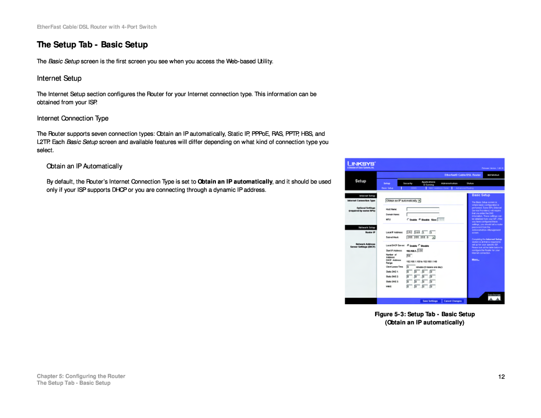 Cisco Systems BEFSR41 manual The Setup Tab - Basic Setup, Internet Setup 