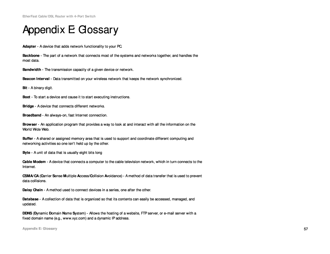 Cisco Systems BEFSR41 manual Appendix E Glossary 