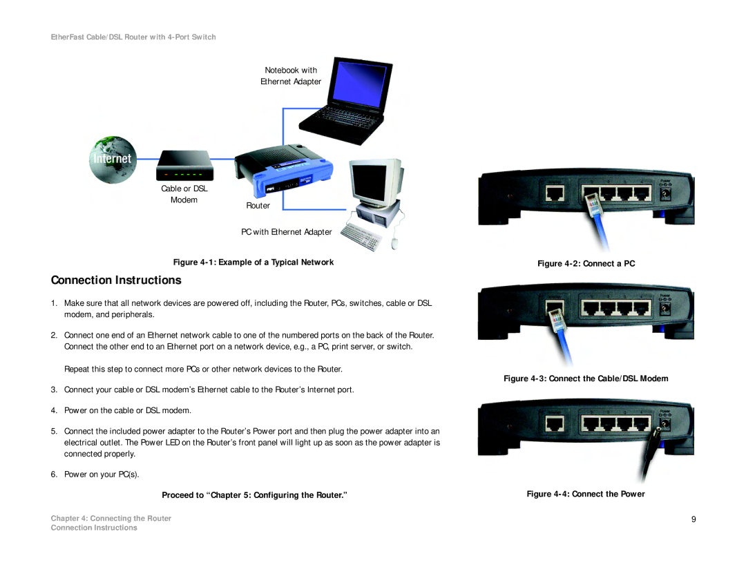 Cisco Systems BEFSR41 manual Connection Instructions, Example of a Typical Network 