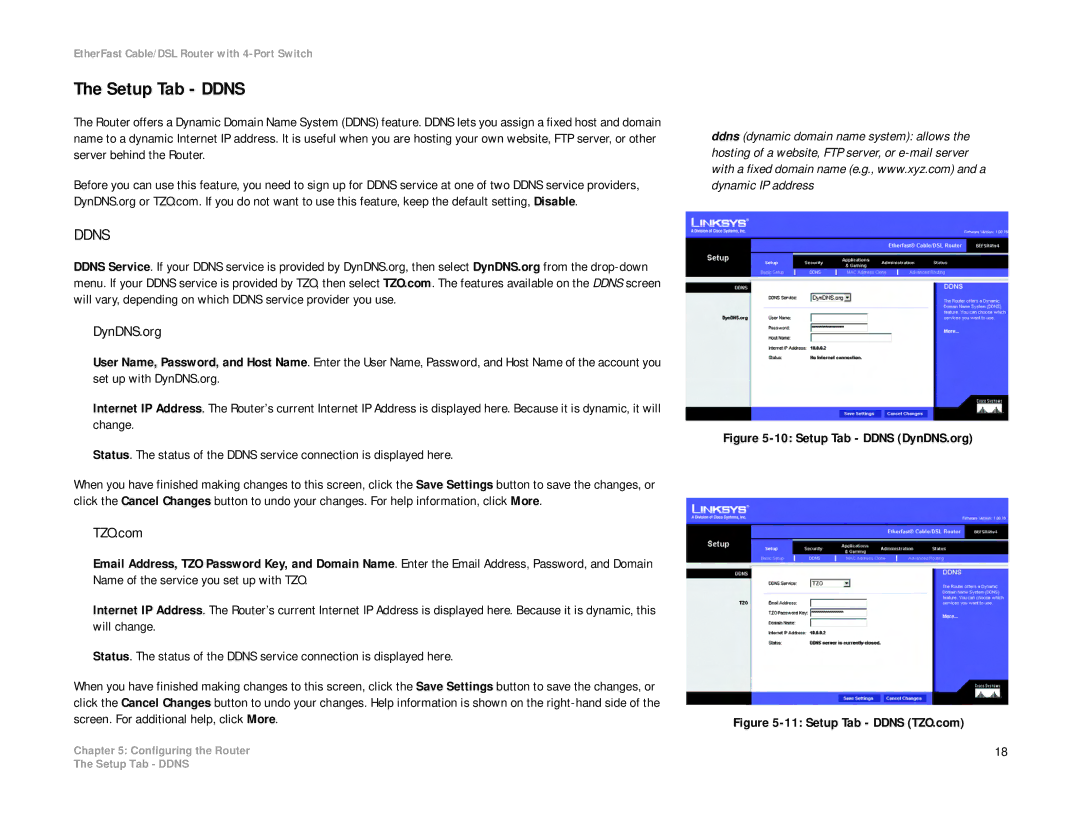 Cisco Systems BEFSR41 manual Setup Tab Ddns, DynDNS.org, TZO.com 