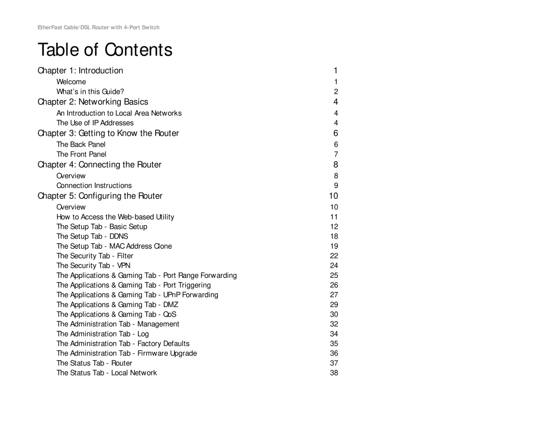 Cisco Systems BEFSR41 manual Table of Contents 