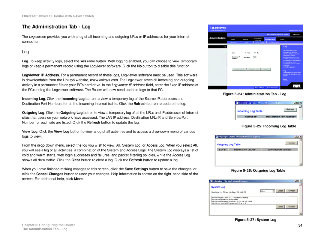 Cisco Systems BEFSR41 manual Administration Tab Log 