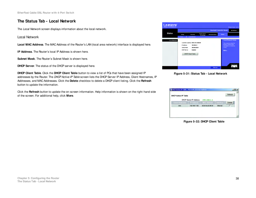 Cisco Systems BEFSR41 manual Status Tab Local Network 