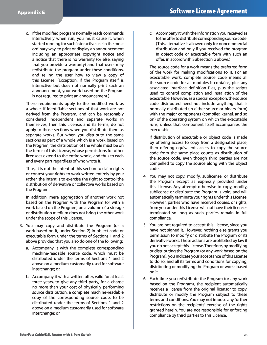 Cisco Systems BEFSR81 manual Software License Agreement, Appendix E 