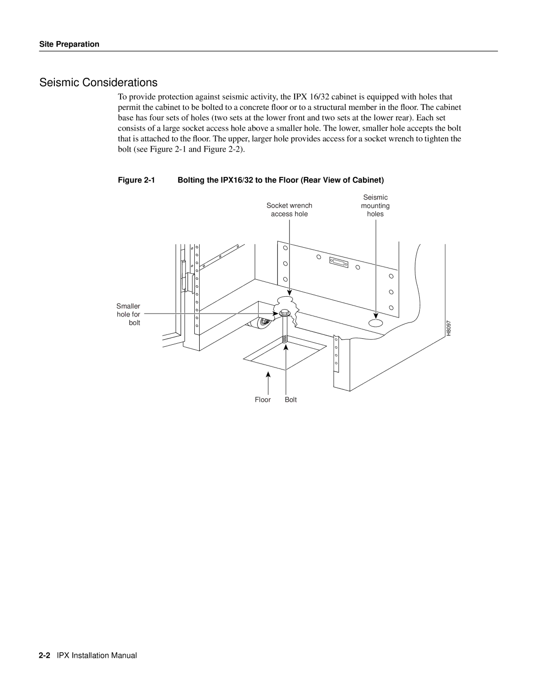 Cisco Systems BPX 8600 Series manual Seismic Considerations, Bolting the IPX16/32 to the Floor Rear View of Cabinet 